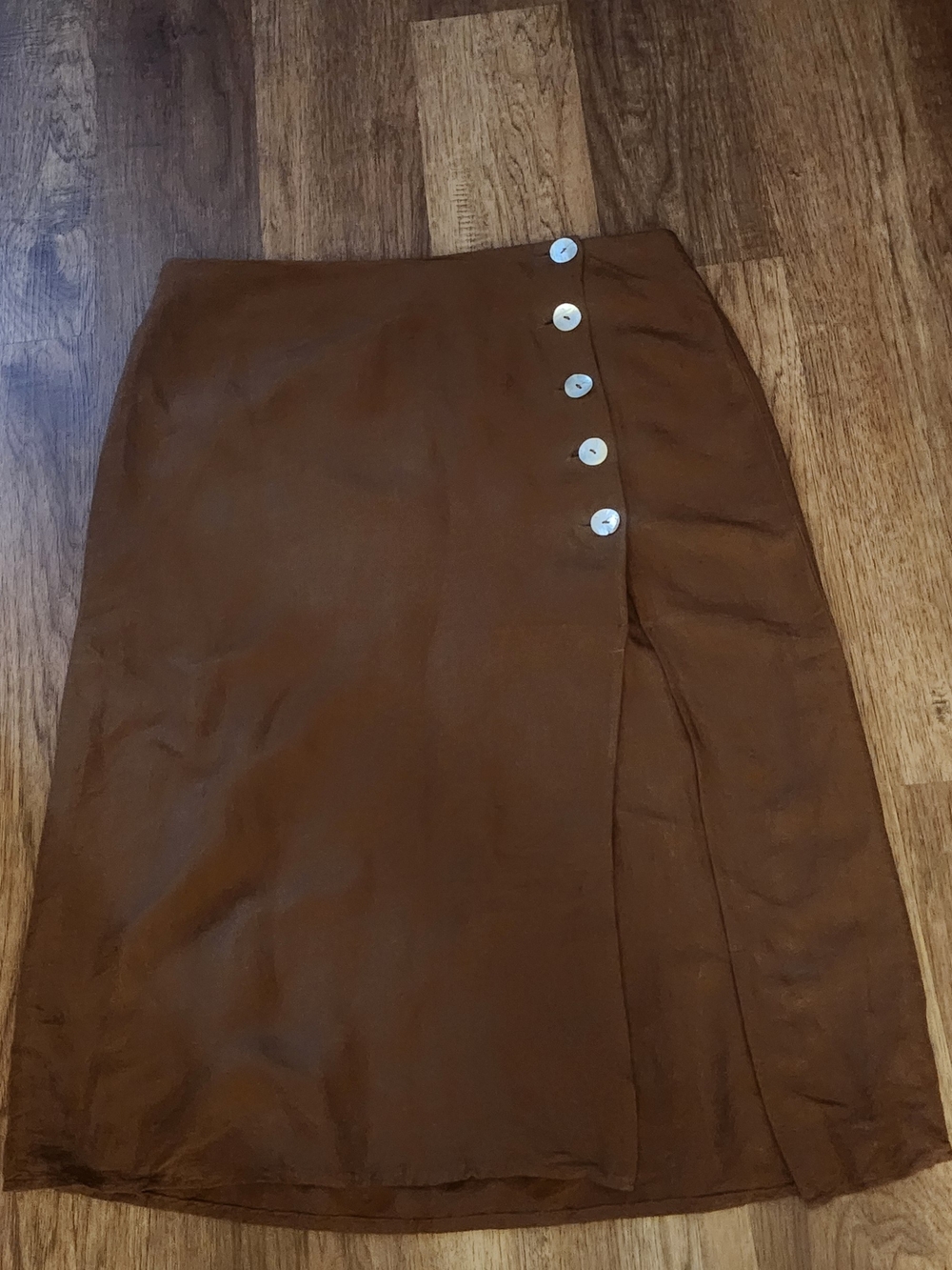 Zara Chestnut Brown Midi Skirt with Side Button Detail